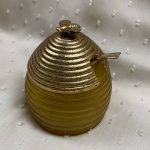 Cute Avon Silk and Honey bath gelee container with lid and ladle.